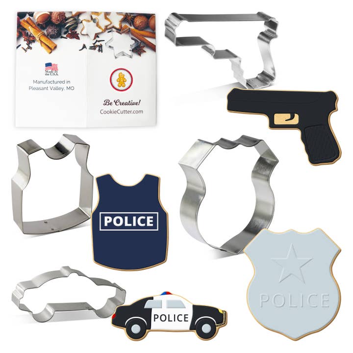 Police Cookie Cutter 4 Pc Set HS0441 for wholesale by CookieCutter.com