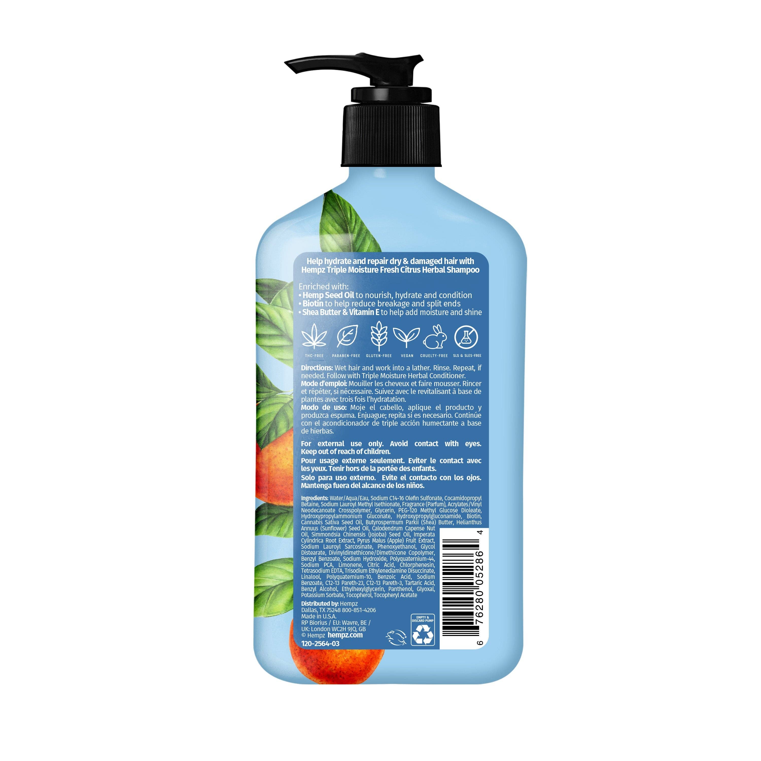 Hempz UK – wholesale Hair shampoo – Triple Moisture Fresh Citrus Herbal Shampoo with Vegan Biotin & Shea Butter for Dry/Damaged Hair2