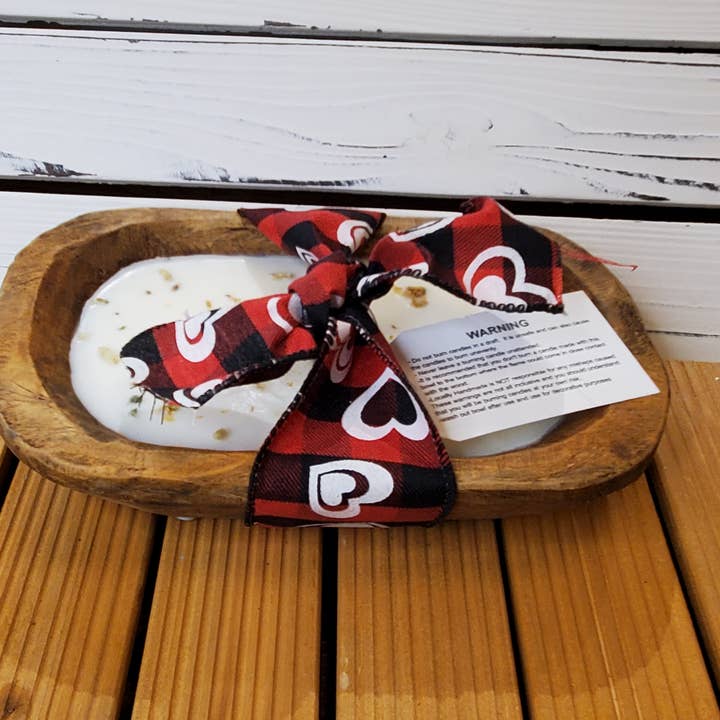 Wooden Dough Bowl Soy Candle w/ dried flowers Oat Milk Honey for wholesale by Abnormal Creations