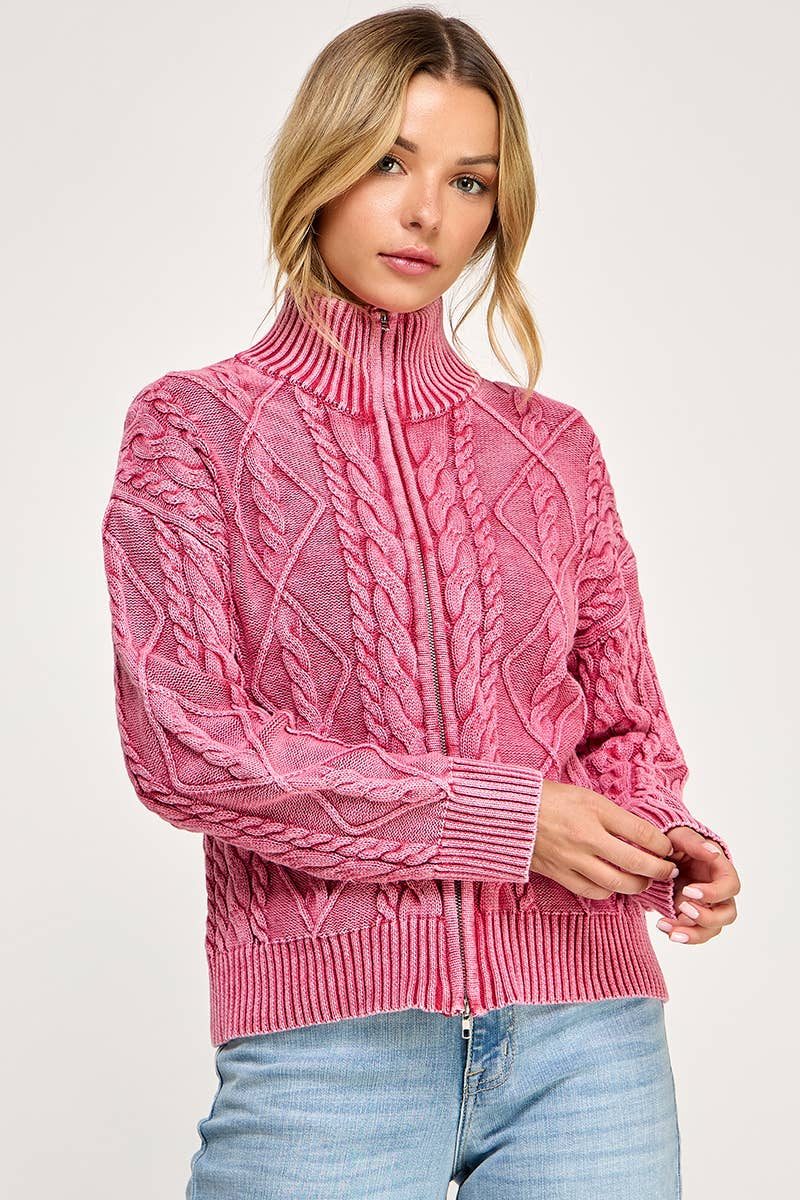 Promise LA - Wholesale Knit Sweater - Women's - Vintage vibe washed two way zip-up sweater6