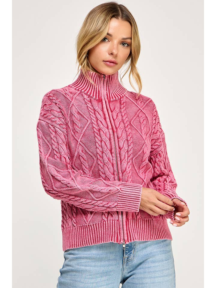 Promise LA - Wholesale Knit Sweater - Women's - Vintage vibe washed two way zip-up sweater6