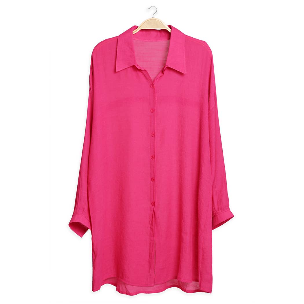 Fashion City - Wholesale Strandvestje/Strandjurk/Strandtuniek - Dames - Dames Blouse Met Knopen in Effen Kleur als Strandjurk15