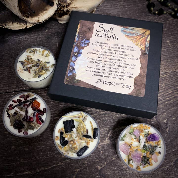 of Forest and Fae - Wholesale Tea Light Candles - Tea Light Spell Candle Set • Crystal & Herb Candles • Witchy5