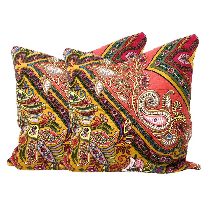 Tache Intricate Floral Paisley Chevron Hanging Gardens Cushion Cover 2-Pieces (HS3148) for wholesale by Tache Home Fashion
