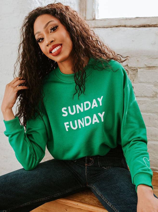 GREEN SUNDAY FUNDAY SWEATSHIRT for wholesale by SORELLE FASHION LTD