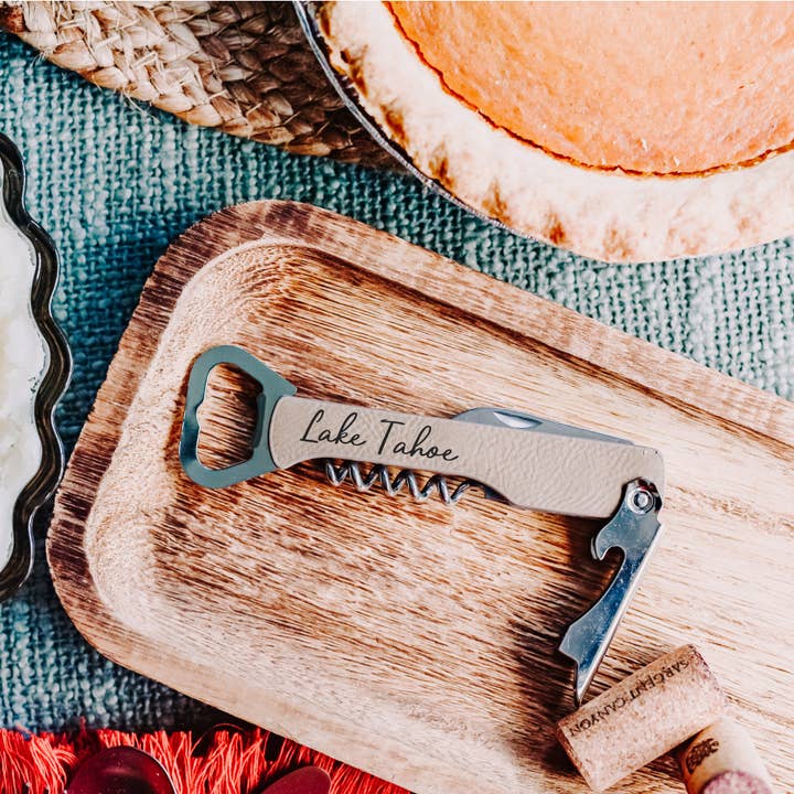 The Lillie Pad - Wholesale Bottle/Wine Opener - Custom Lake Name Wine Bottle Opener -Leatherette, Wood, Cork