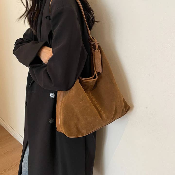 BBTOHOUSE - Wholesale Shoulder Bag - Women's - Women Suede Hobo Bag Vintage Shoulder Bag Autumn Winter Handbag Solid Color Large Capacity Shopping Bags Purse for Ladies Totes