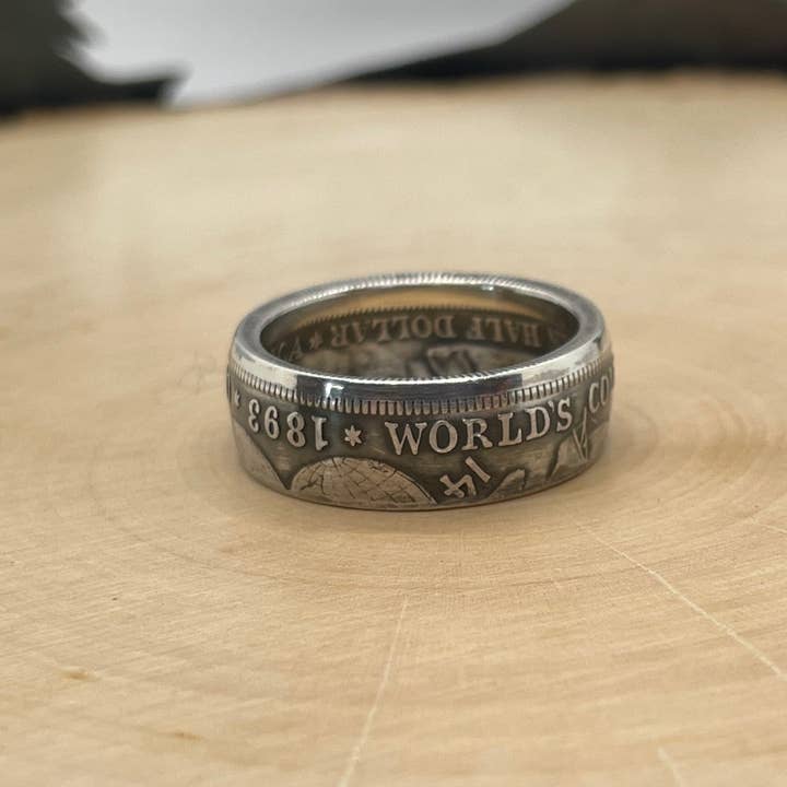 Mountainstruck Coin Rings and Jewelry - Venta al por mayor Anillo de banda/apilable - Anillo U.S. 1892-1893 Chicago Columbus de plata para monedas de medio dólar