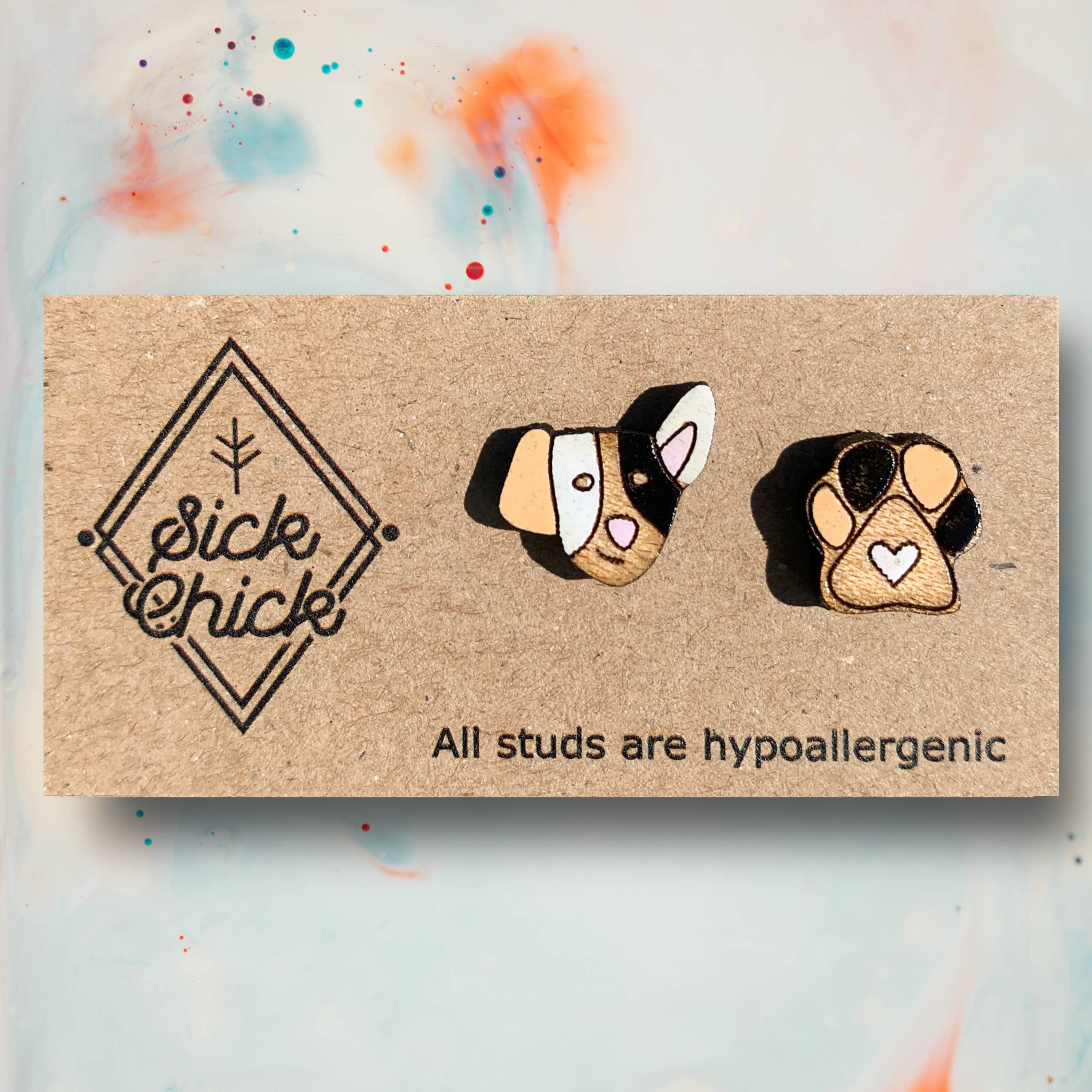Sick Chick Designs – wholesale Solitärörhängen – Hund och tass: Stud örhängen1