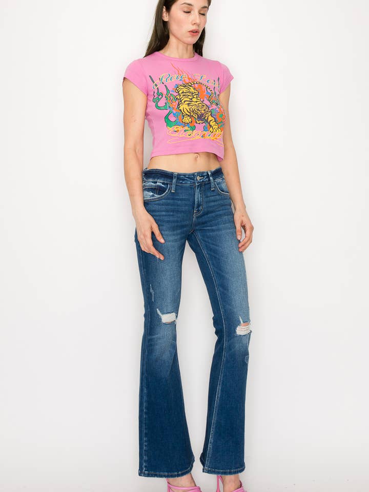 DARK PLUS SIZE - LOW RISE STRETCH VINTAGE FLARE JEANS for wholesale on Faire