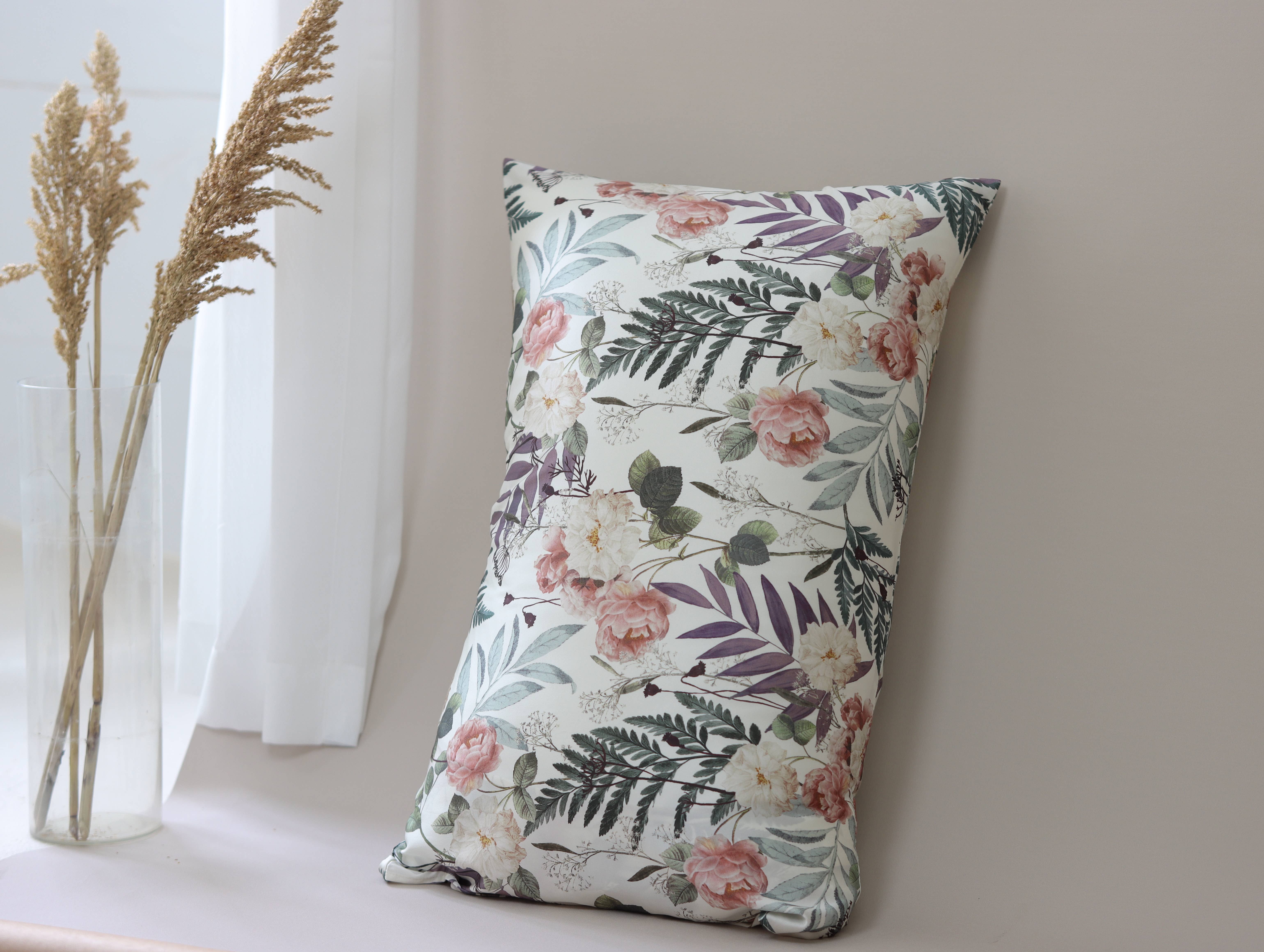 Lian Collection – Engroshandel Hovedpudebetræk – Pudebetræk i 100% morbærsilke: Pæon og Bregne1