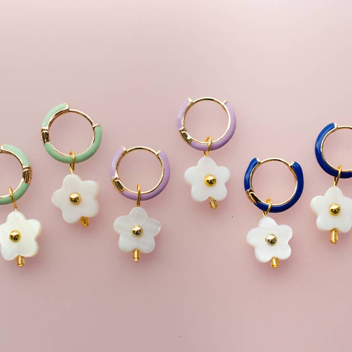 Jill Makes - Wholesale Huggie Earrings - Flower Enamel Huggie Hoop Earrings