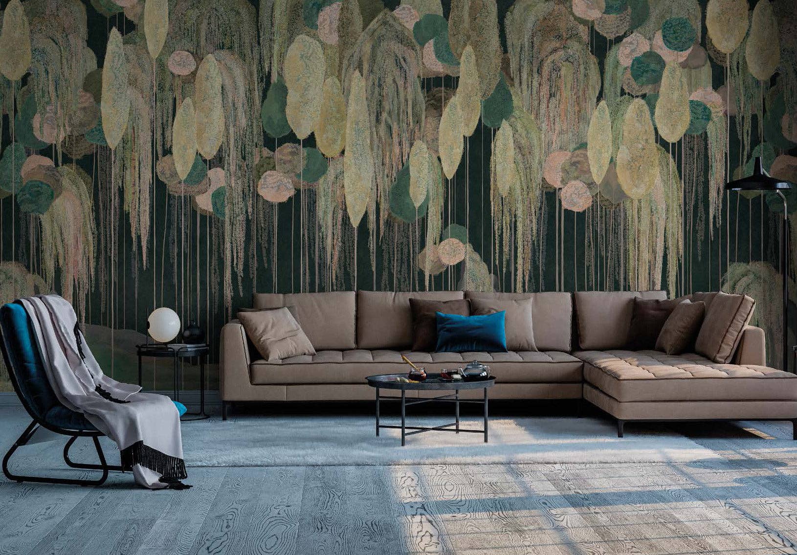 Walloro Luxury Embossed Wallpaper - Wholesale Wallpaper - Modern Art Wall Mural, Trees Wallpaper, Black Green Oversized Nature Theme Customized Wall Covering, Non-Woven, Non-Adhesive, Removable, Washable, Large4