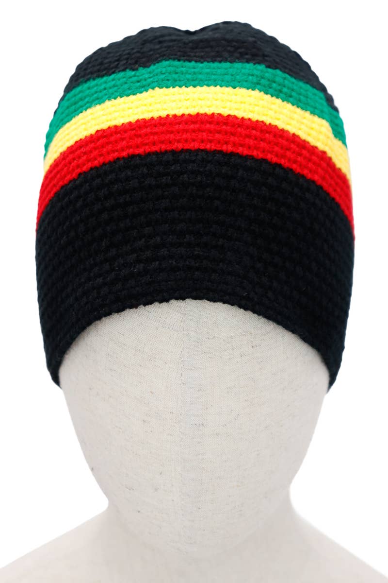 Cap Zone - Wholesale Beanie - Women's - Tri-Stripe Crochet Rasta Tam Short Beanie2