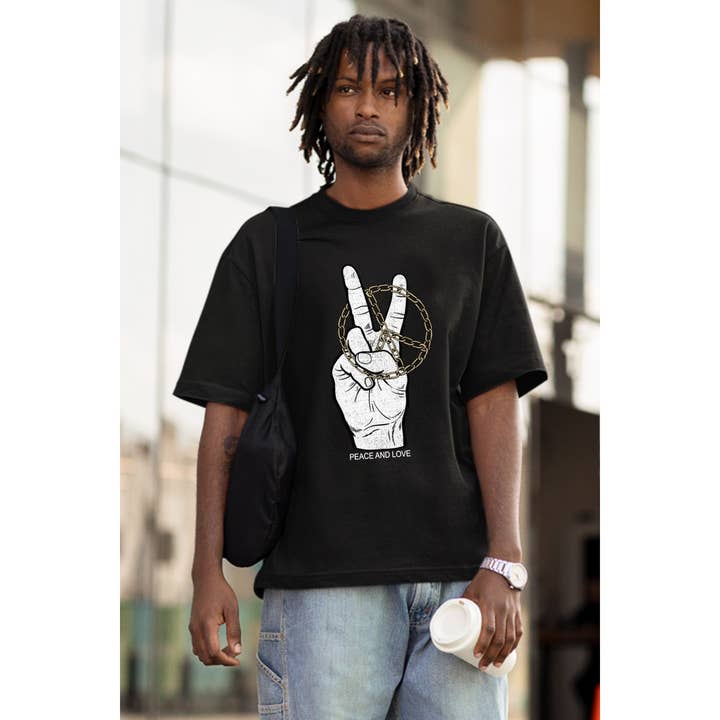 PEACE AND LOVE GRAPHIC MENS TEE for wholesale by nobarand