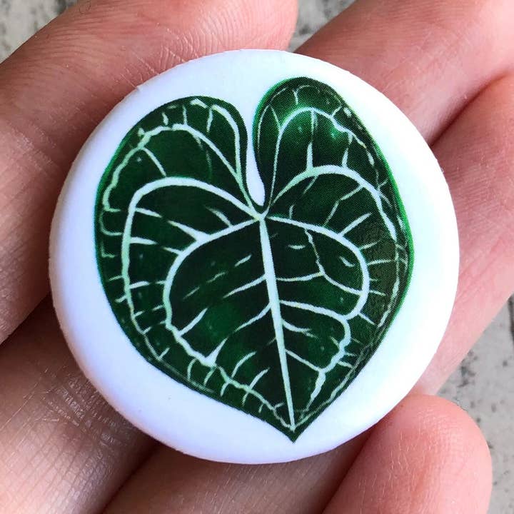 Button Anthurium clarinervium, pin, brooch, backpack jewelry for wholesale by plantyintroverts