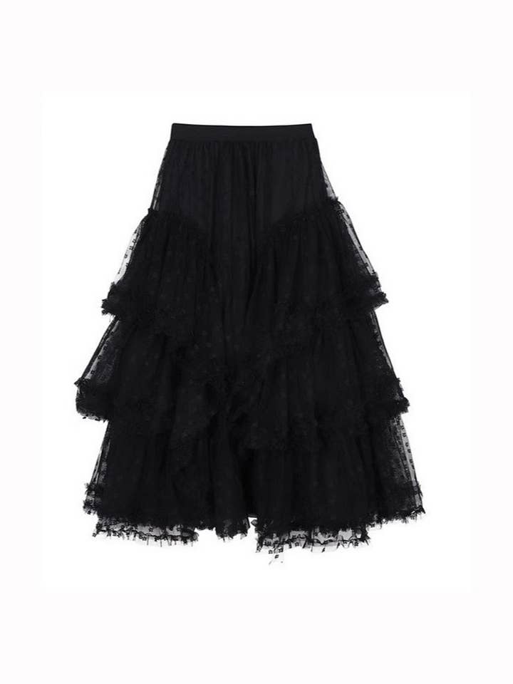 NINEXIS - Wholesale Skirt - Women's - CWBLS00714_2025 FLORAL MESH RUFFLE IRREGULAR MAXI SKIRT10