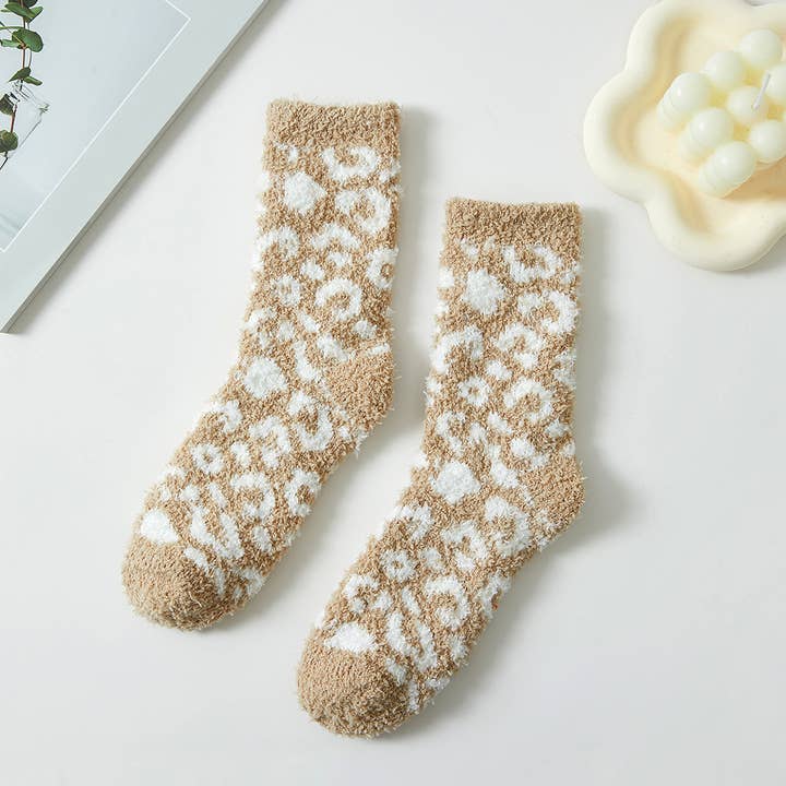 ASSORTED COLORS Leopard Pattern Fuzzy Winter Socks for wholesale on Faire