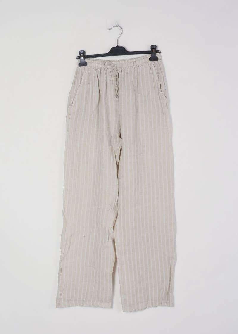 LÉA & LUC - Wholesale Broek - Dames - Gestreepte broek van 100% linnen REF.30132/25