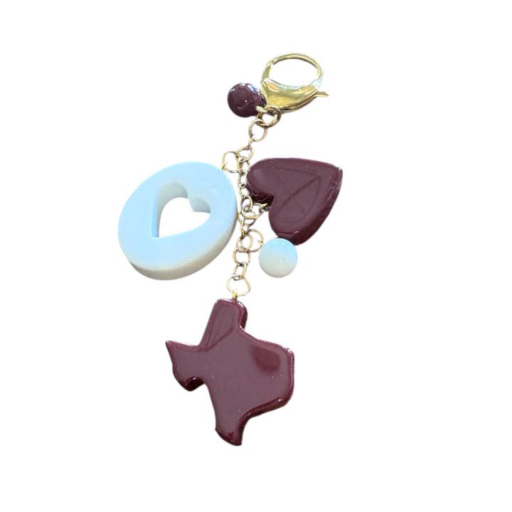 Luxe League Bag Charm Texas Edition - Maroon for wholesale by Gameday Luxe