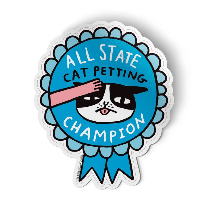 All State Cat Petting Champion Sticker for wholesale by Badge Bomb