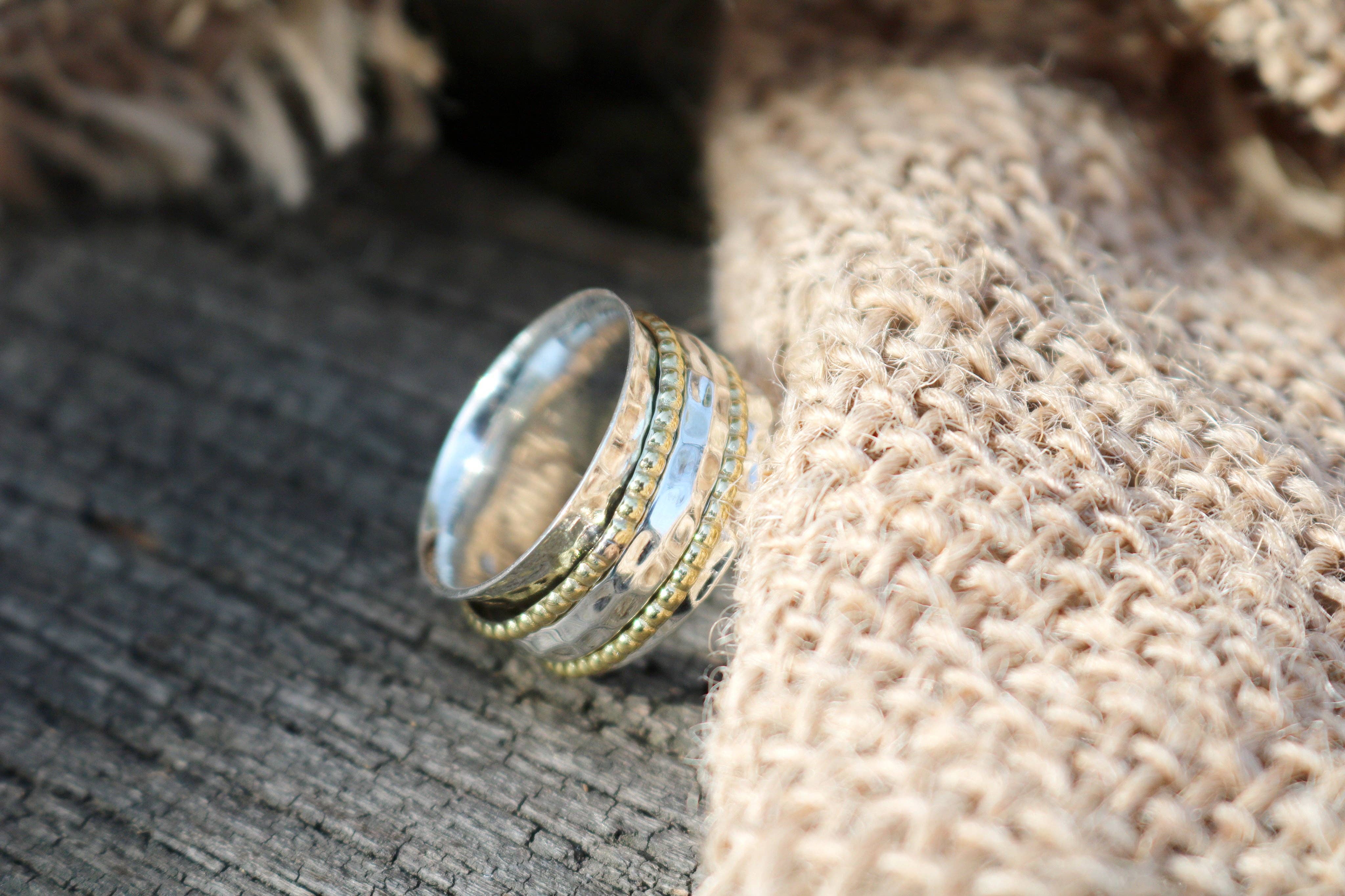 Energy Stone – Anel de banda por atacado – Anel giratório de meditação em prata esterlina Clarity2