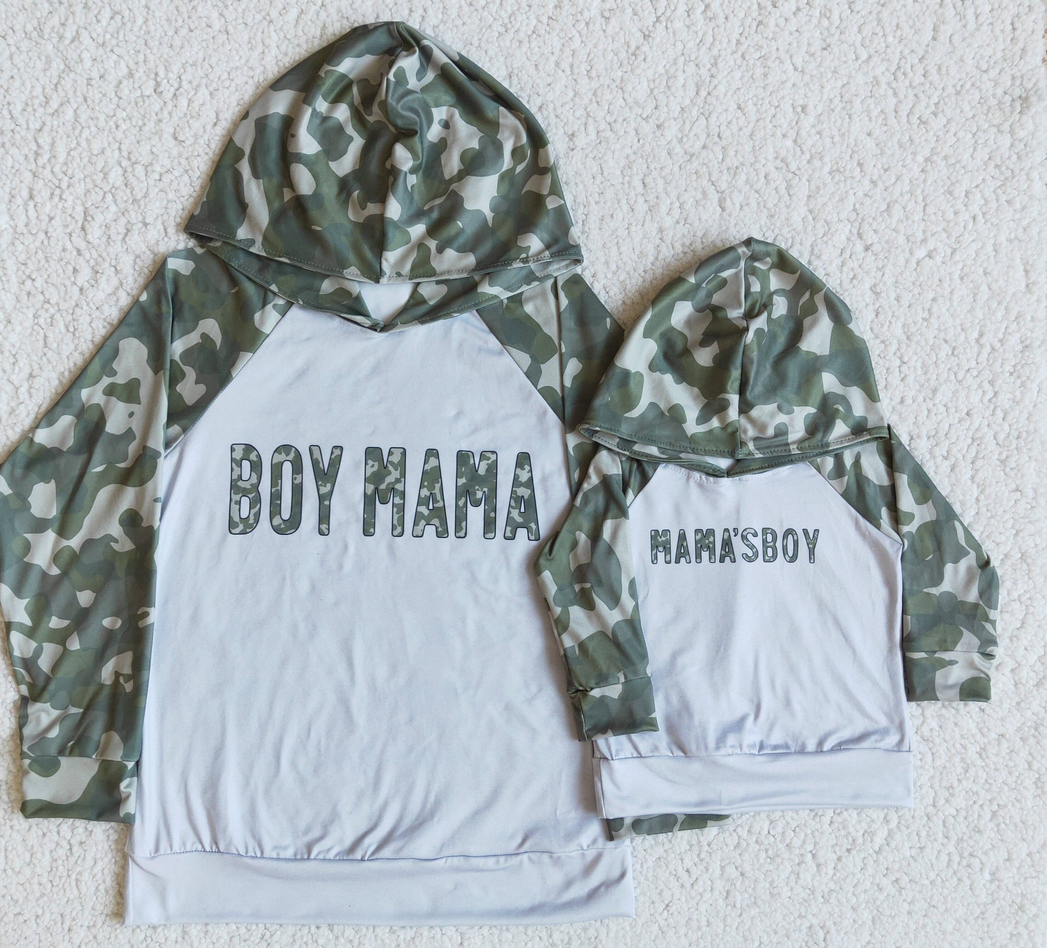Aier Wholesale - Wholesale Hoodie - Kids - Baby boys mama's boy camo hooded shirt tops1