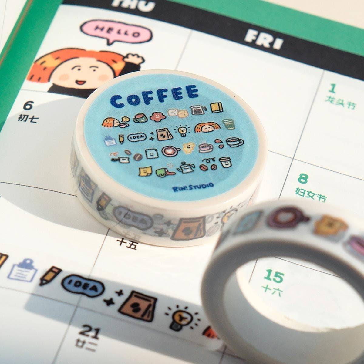 RiN! Studio US - Vendita all'ingrosso Nastro washi - Nastro Washi Caffè Kawaii: Mini Adesivi Emoji, Nastro per Scrapbooking e Artigianato4