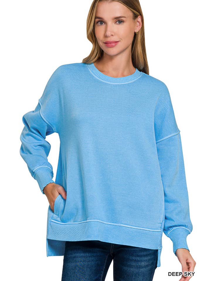 Vanilla Monkey - Wholesale Sweatshirt - Women's - Pigment Dye Fleece Hi-low Hem Pullover With Pocket2