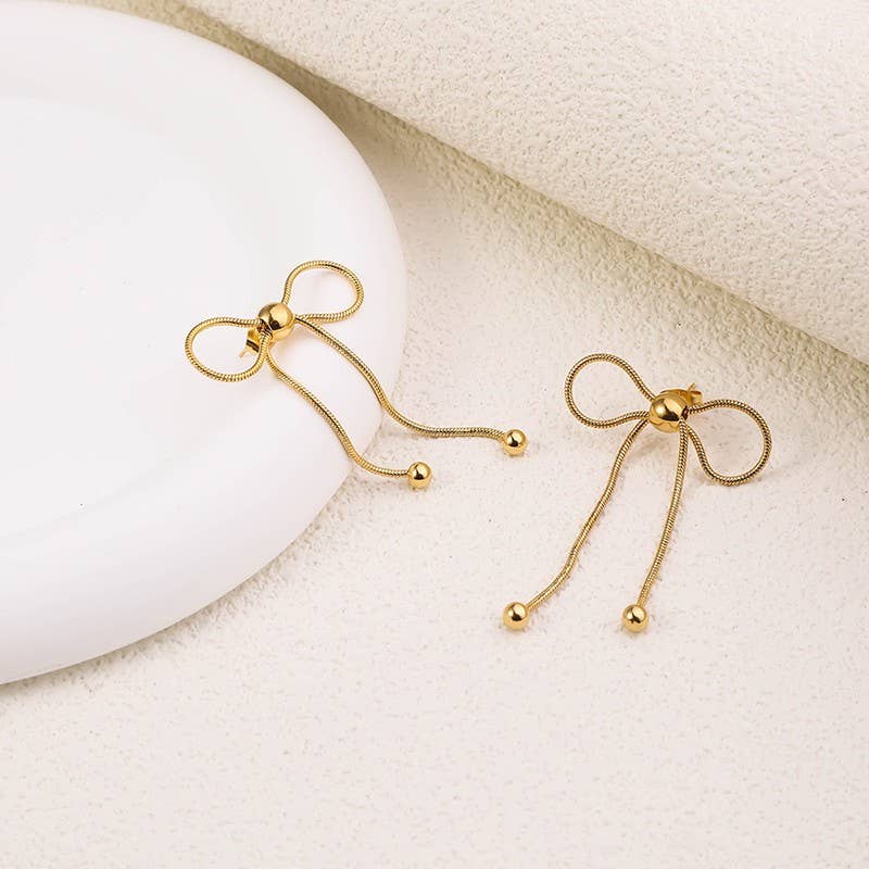 JOSSLYN by wall to wall - Wholesale Dangle Earrings - 18K STAINLESS STEEL TARNISH FREE BOW EARRINGS | 40E3302