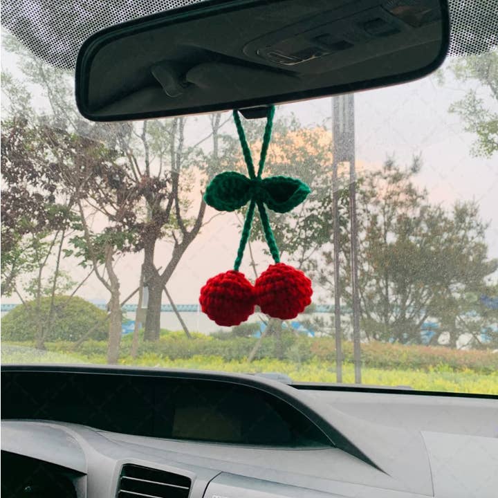 TOMOPOD LLC - Vente Breloque décorative pour voiture – femme - Jolis accessoires de suspension pour miroir de voiture en forme de cerisier au crochet pour femmes