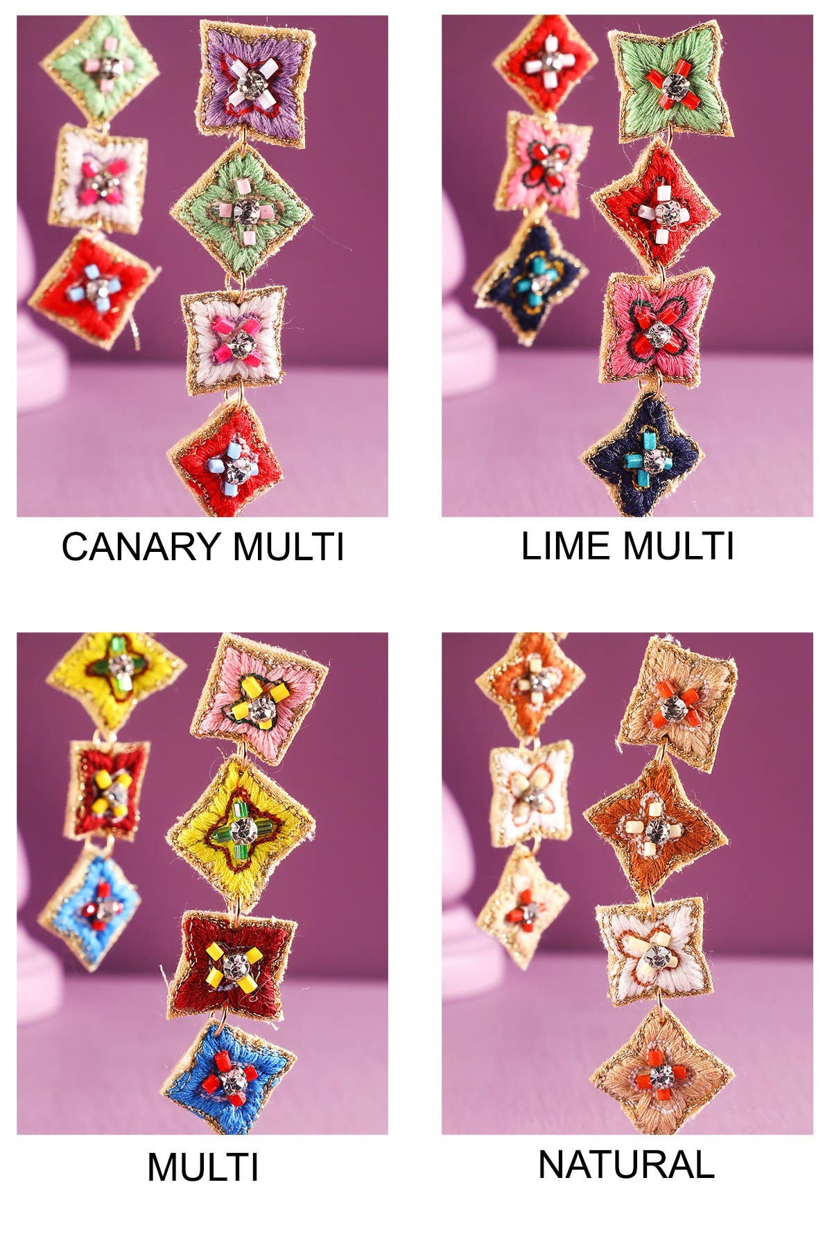 Urbanista - Wholesale Dangle Earrings - India Flower Hand Sewed Dangle Earrings3