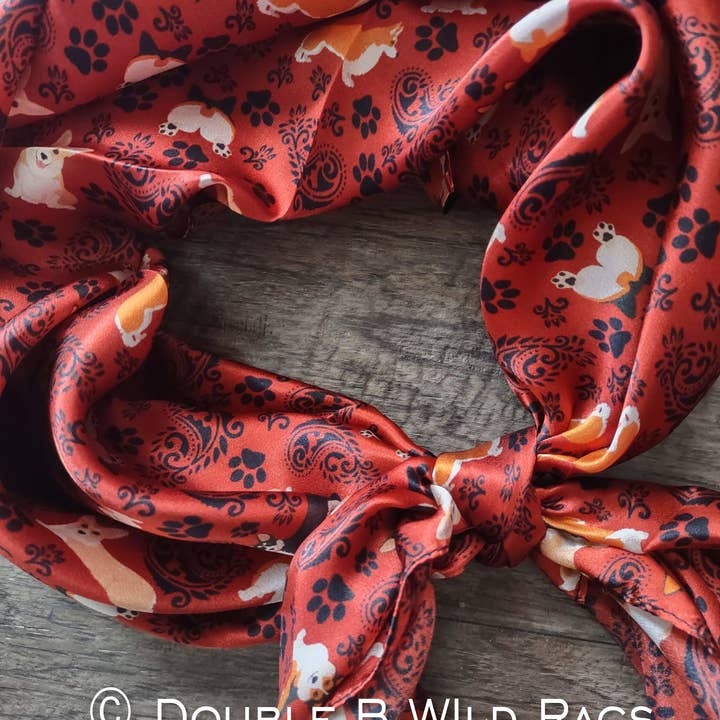 Double B Wild Rags – Großhandel Schal – Damen – Wildtuch 100% SEIDE 827 Roter Corgi Paisley Cowboy Western Halstuch Bandana von Double B Wild Rags