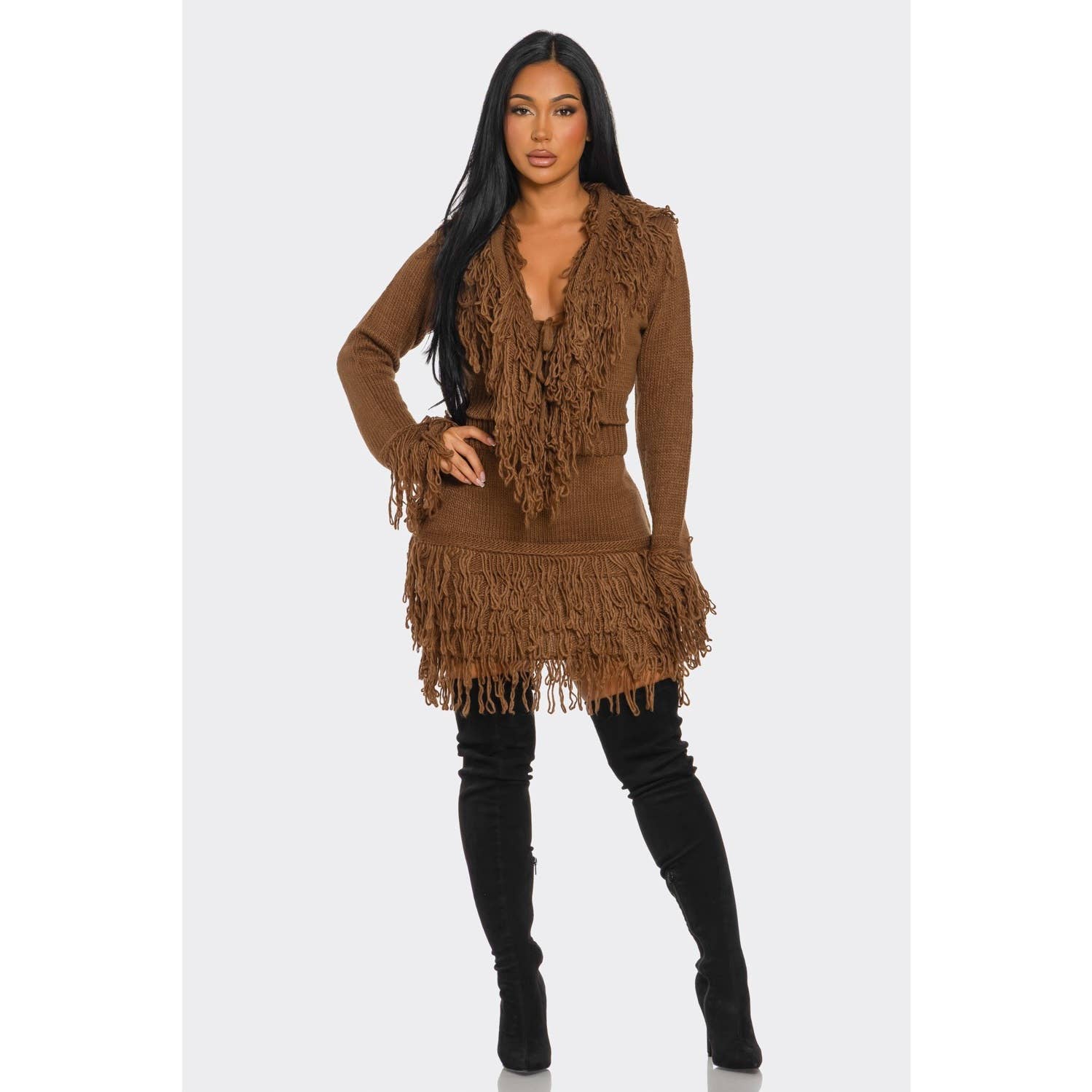 DORCAS - Wholesale Top & Skirt Set - Women's - Fringe Sweater Skirt Set6