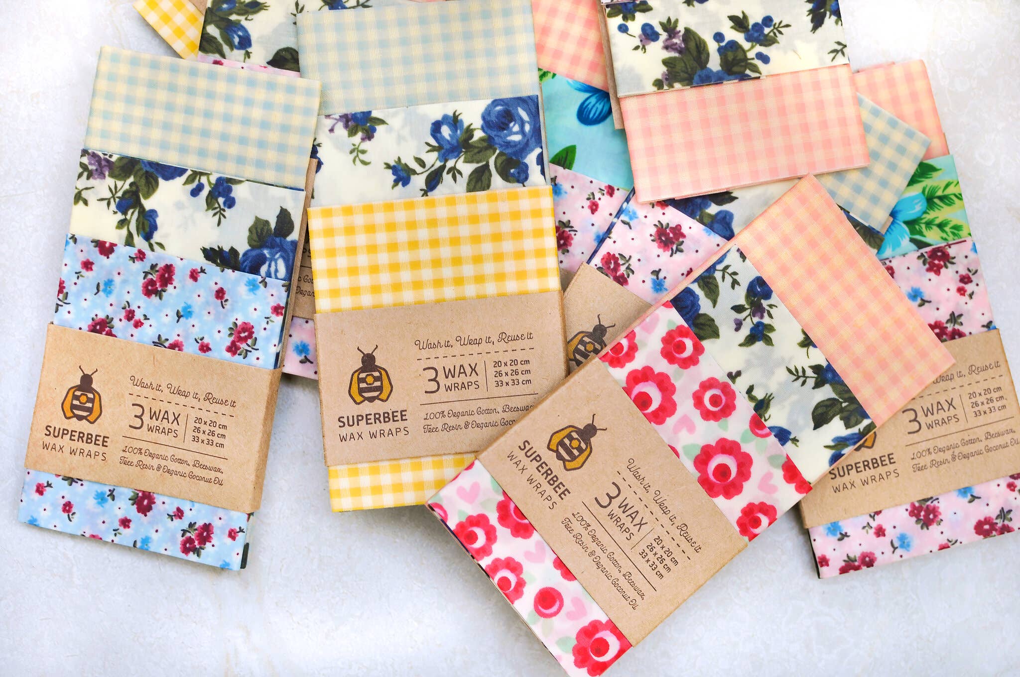 SuperBee - Eco Living Made Easy – Wrap/saco para armazenar alimentos por atacado – Conjunto de 13 - Envoltorios de Cera de Abelha Conjunto de 3 - Designs Mistos7