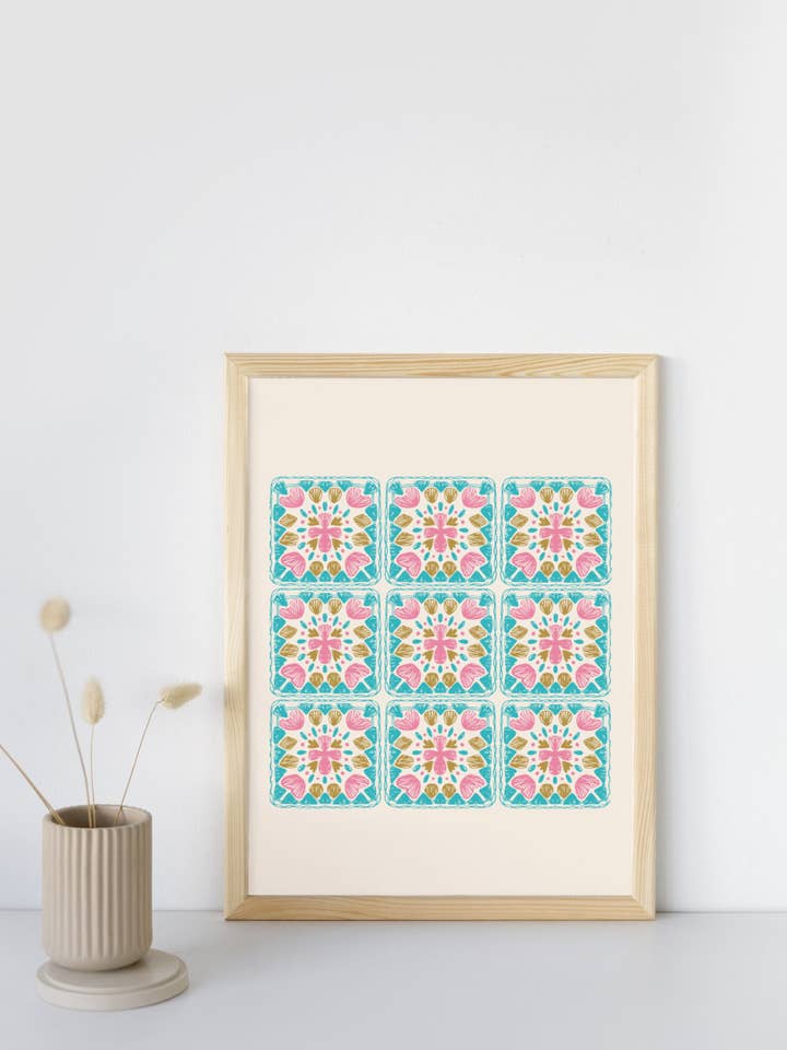 Impressão de Arte em Croché de Quadrados da Avó por atacado de Ester Z Handmade