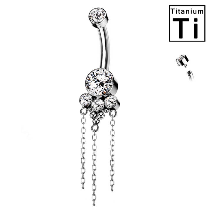 Navelpiercing met kristal en kwastje PWD-027 voor wholesale door Awaken