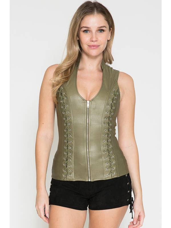 Lydia USA - Wholesale Blouse - Women's - Front Lace Up Back Cut Out Pleather Plus Top9