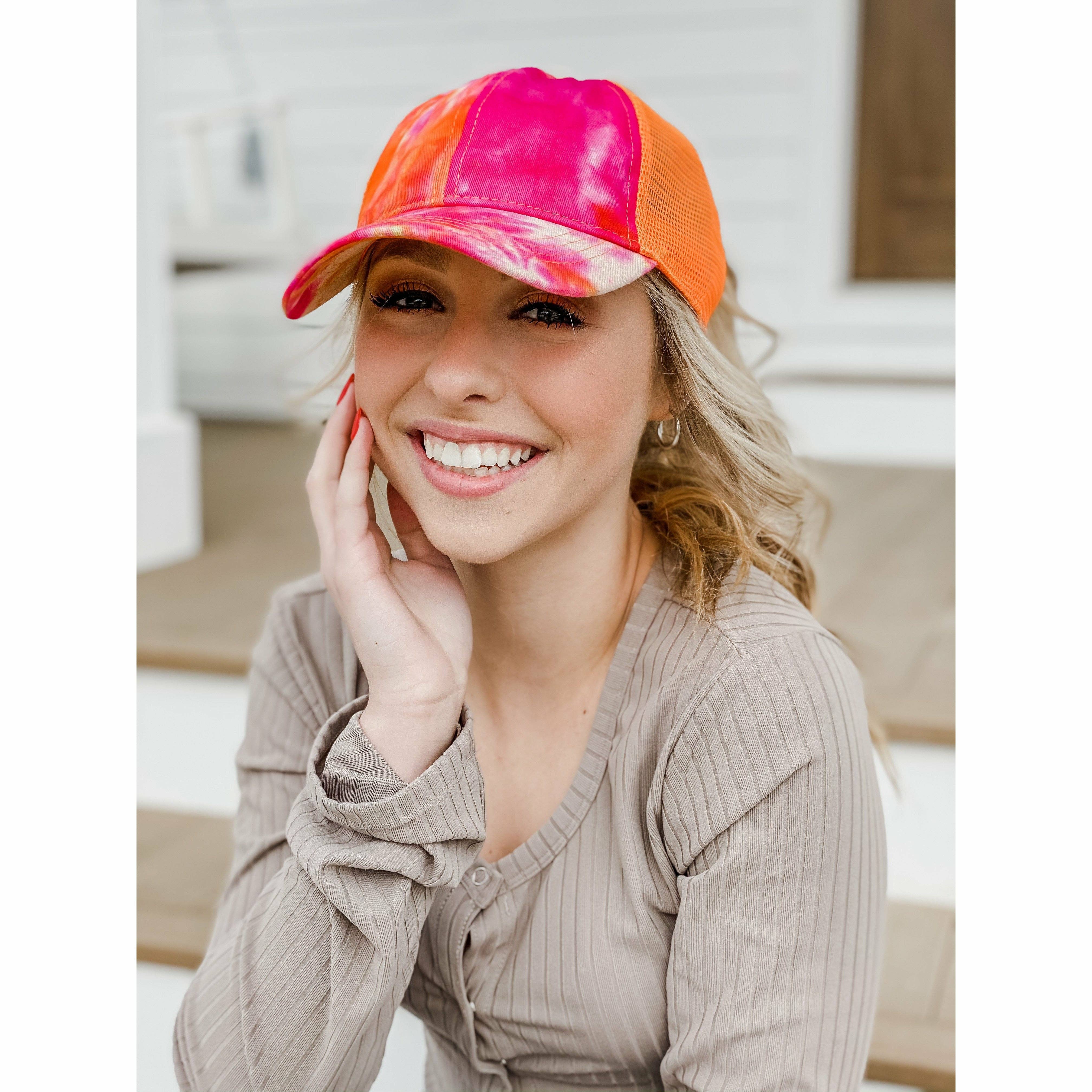 C.C Beanie – wholesale Ponytail cap – Women’s – Tie Dye High Ponytail Mesh Back CC Ball Cap BT21648