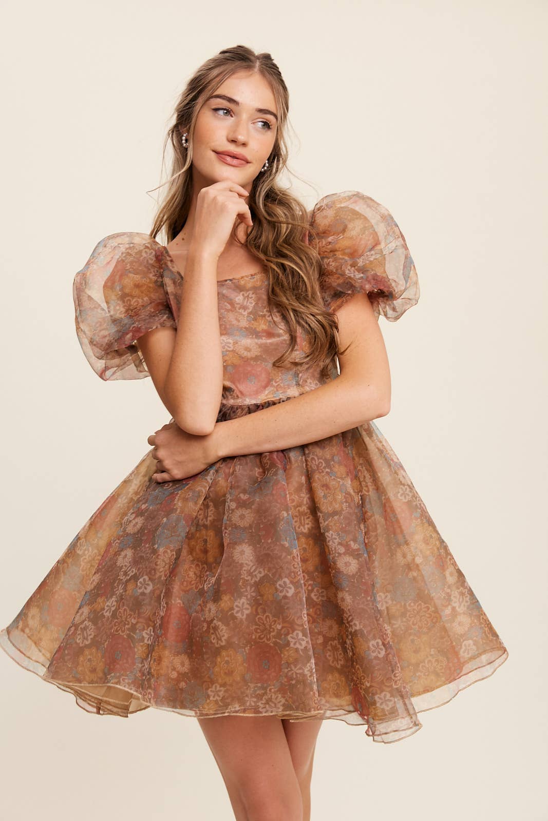 Listicle - Wholesale Dress - Women's - Floral Puff Sleeve Organza Mini Dress19