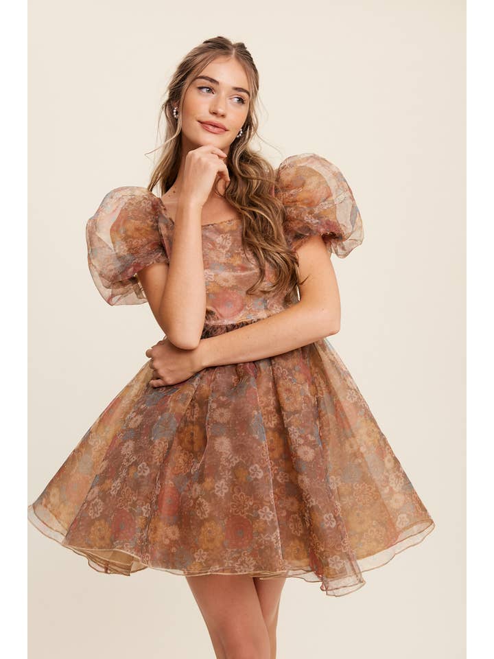Listicle - Wholesale Dress - Women's - Floral Puff Sleeve Organza Mini Dress19