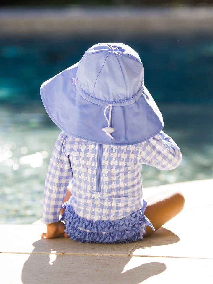 Baby Girls Periwinkle Blue Gingham Long Sleeve One Piece Rash Guard Swimsuit with Signature Rear Ruffles
for wholesale on Faire