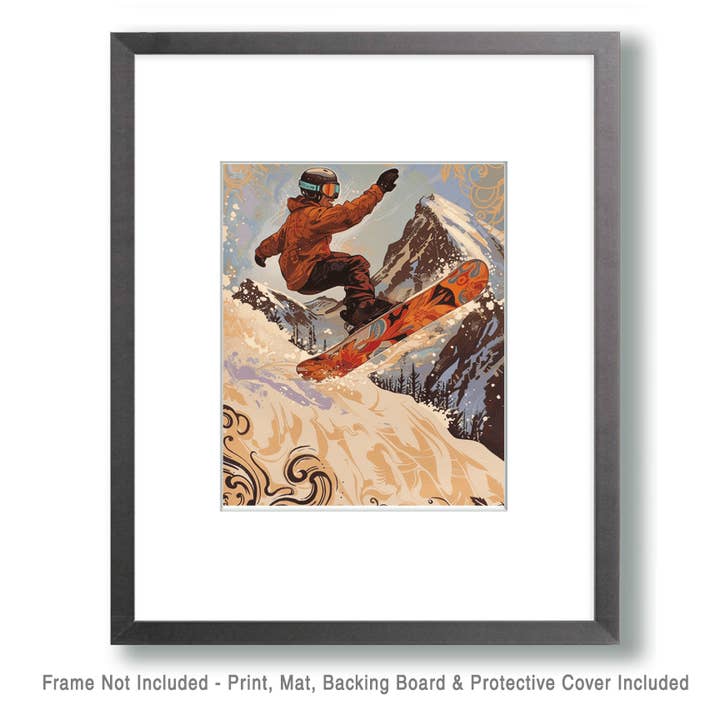 Mowbi - Wholesale Art Print - Snowboarder Lifting Off – 8″x10″ Wall Art Print – Mowbi’s Ski & Snowboard Collection