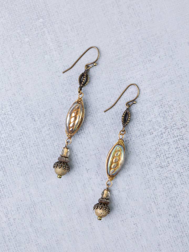 Sacred Heart Czech Glass Herringbone Earrings for wholesale by Anne Vaughan Designs Jewelry