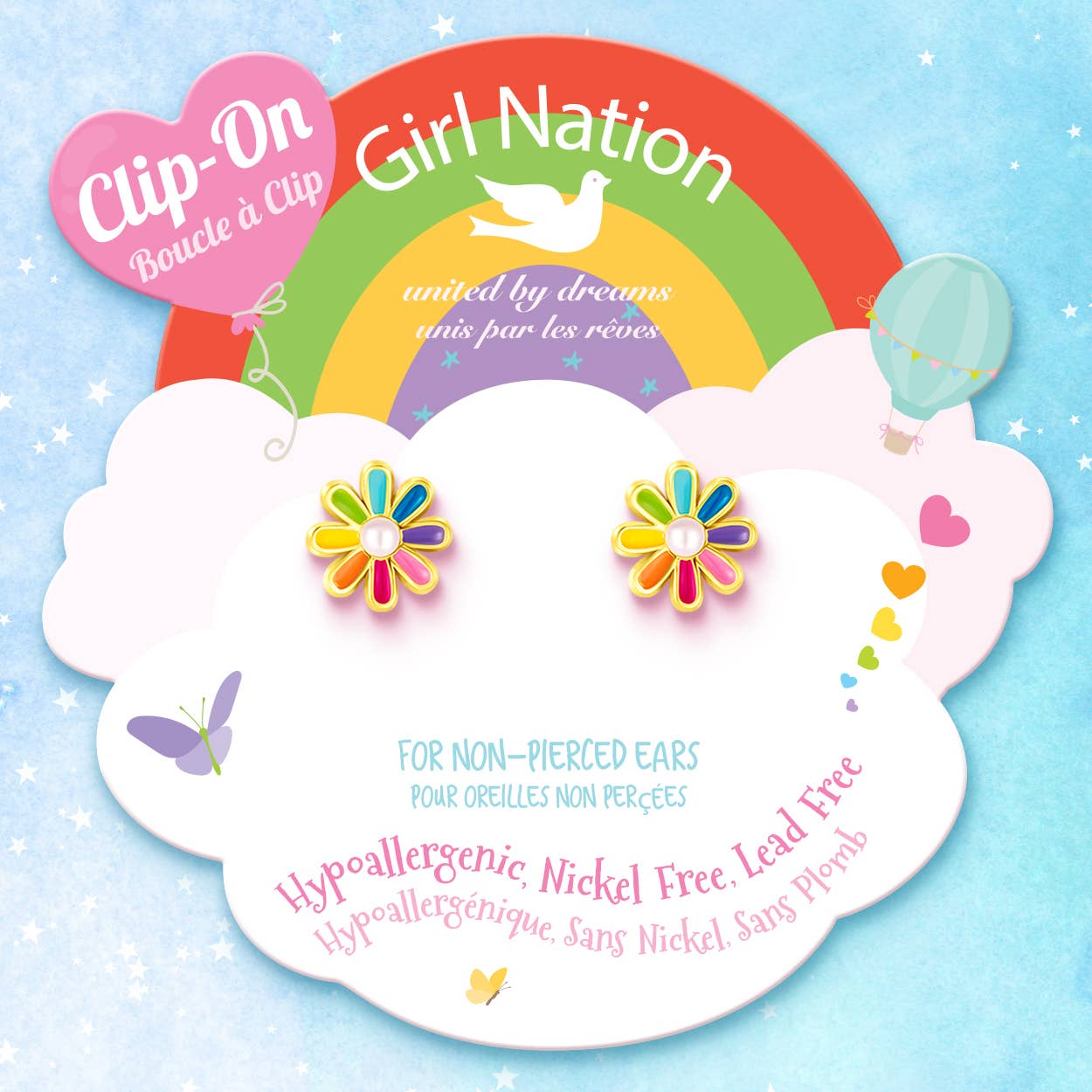Girl Nation - Venta al por mayor Pendientes - Niños - Pendientes Cutie de Clip | Margarita Arcoíris0