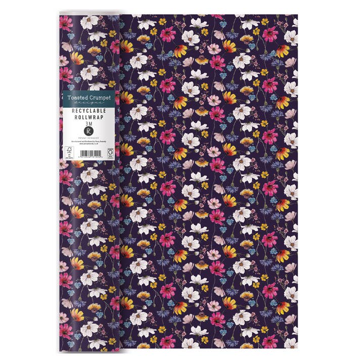 Papel de Embrulho (3m) Rolo de Presente Flores Roxas por atacado de Penny Kennedy Ltd
