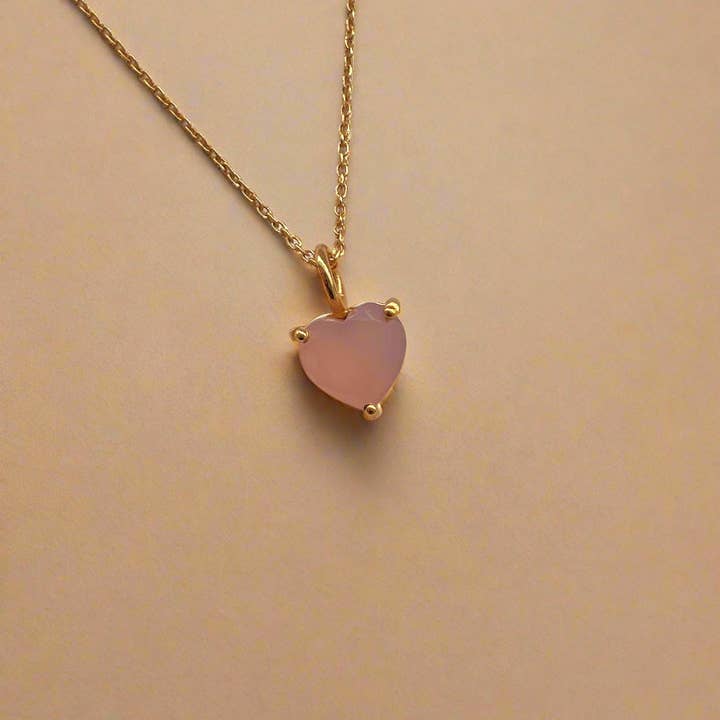 Gold Lunar - Wholesale Pendant/Charm Necklace - October Birthstone Chain Necklace Pink Chalcedony Gemstone