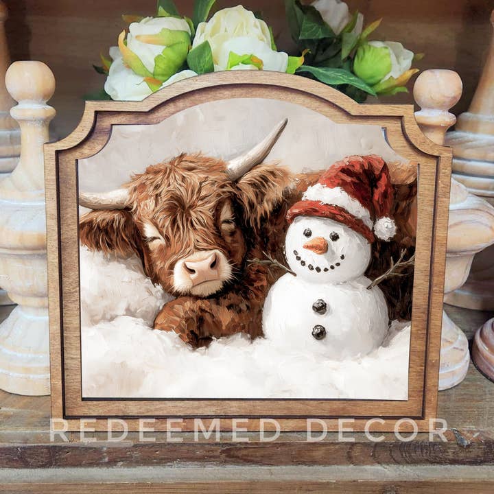 Redeemed Decor – Objeto de mesa decorativo por atacado – Arte emoldurada do Boneco de Neve das Terras Altas Provinciais0