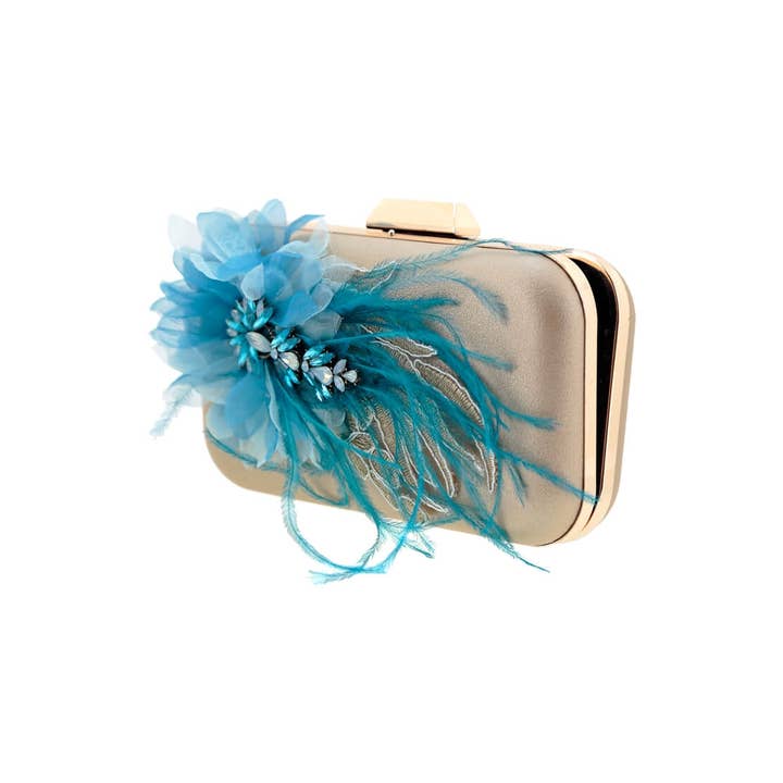 Flormoda – Großhandel Clutch – Damen – Vanessa Aquamarine Clutch mit Federn