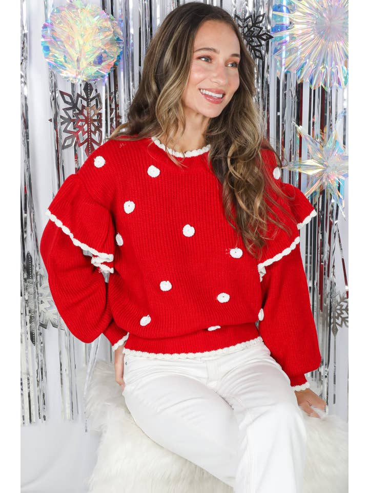 Vine & Love - Wholesale Knit Sweater - Women's - Charming Snowy Accents Festive Knitted Sweater VT8298620